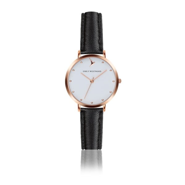 Dámske hodinky s čiernym remienkom z pravej kože Emily Westwood Birdie