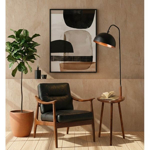 Čierna/hnedá stojacia lampa s poličkou s kovovým tienidlom (výška  160 cm) Table – Opviq lights-image-1