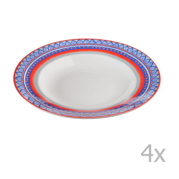 Sada 4 porcelánových tanierov na polievku Oilily 24,5 cm, modrá
