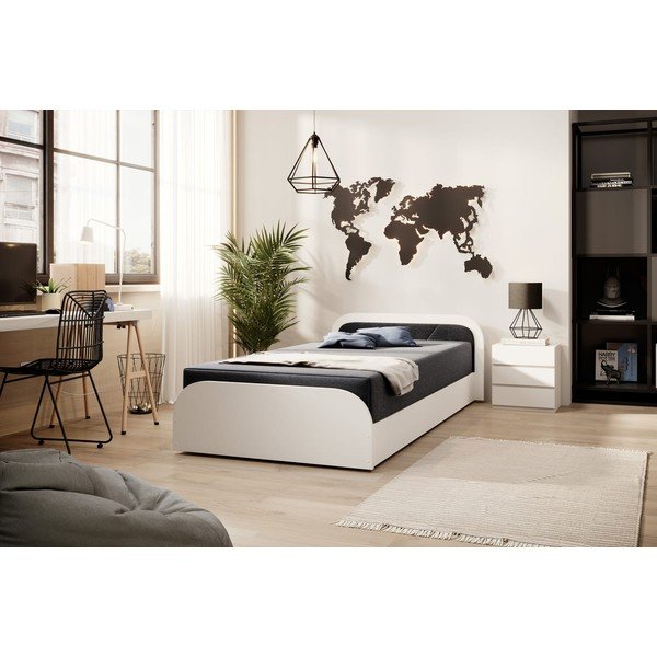 Biela/tmavosivá čalúnená/z drevotriesky jednolôžková posteľ s úložným priestorom s matracom 80x190 cm Parys – ELTAP-image-3