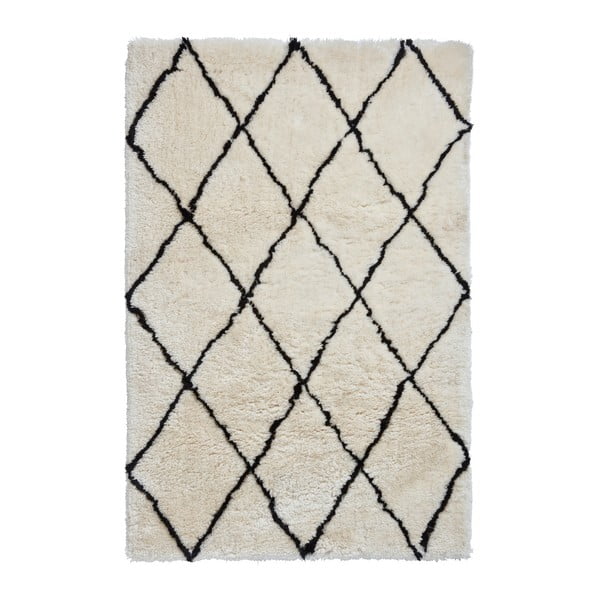 Béžovo-čierny ručne tuftovaný koberec Think Rugs Morocco Ivory & Black, 200 × 290 cm
