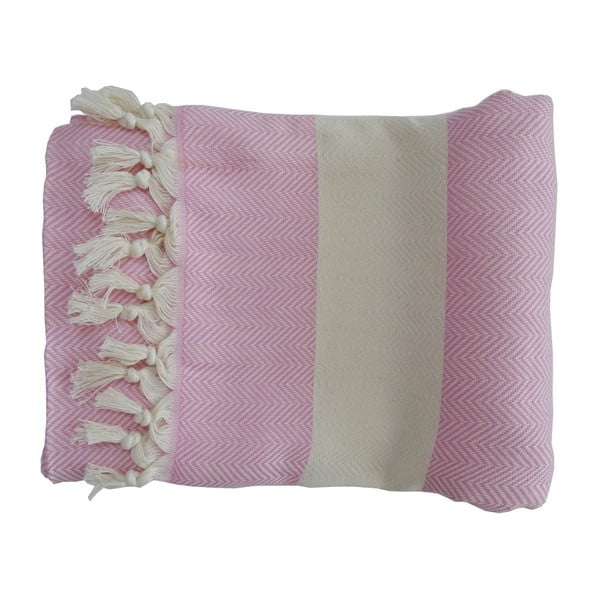 Ružová ručne tkaná osuška z prémiovej bavlny Lidya, 100 × 180 cm