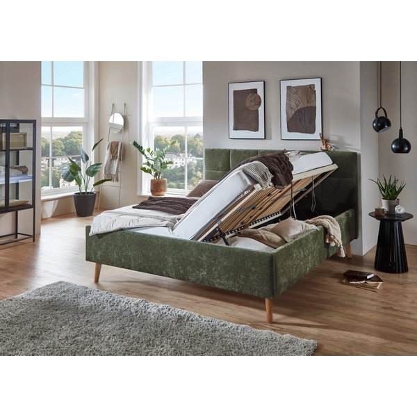 Khaki čalúnená dvojlôžková posteľ s úložným priestorom s roštom 180x200 cm Nova – Meise Möbel-image-1