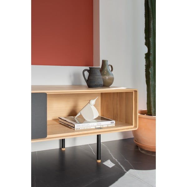 Čierny/v prírodnej farbe TV stolík z dubového dreva 200x48 cm Fina – Gazzda-image-4