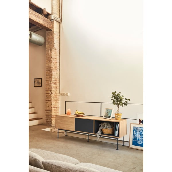 Antracitovosivá TV komoda v dubovom dekore Teulat Yoko-image-1