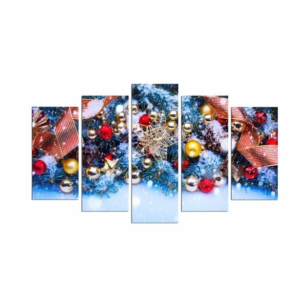 Päťdielny obraz Christmas Bells With Snow, 110x60 cm