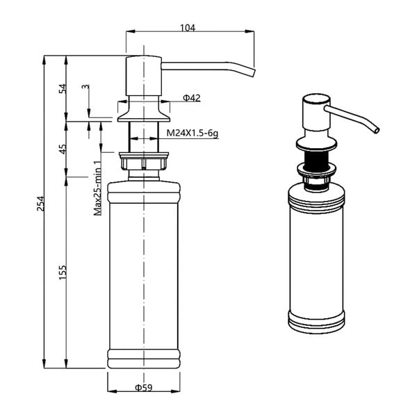 Plastový zápustný dávkovač mydla v lesklo striebornej farbe 350 ml – Sapho-image-2