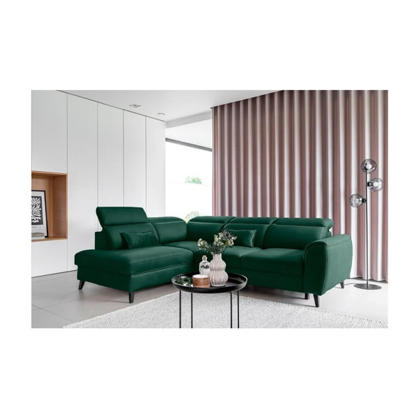 Zelená zamatová rozkladacia/s úložným priestorom rohová pohovka (pravý roh/do L) Noble – ELTAP-image-1