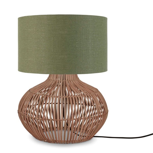 Stolová lampa s textilným tienidlom v zeleno-prírodnej farbe (výška 48 cm) Kalahari – Good&amp;Mojo