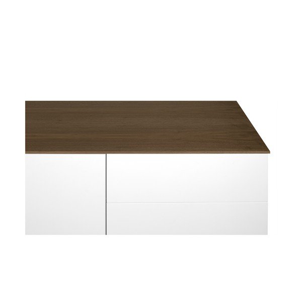 Biela komoda s doskou z orecha s 3 zásuvkami a 3 dvierkami a čiernymi nohami TemaHome Join-image-4