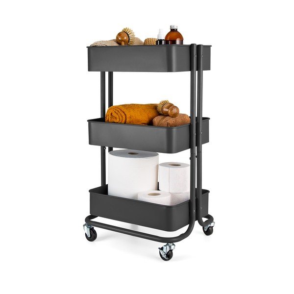 Čierny kovový pojazdný regál 43x35 cm Grena – Compactor-image-3