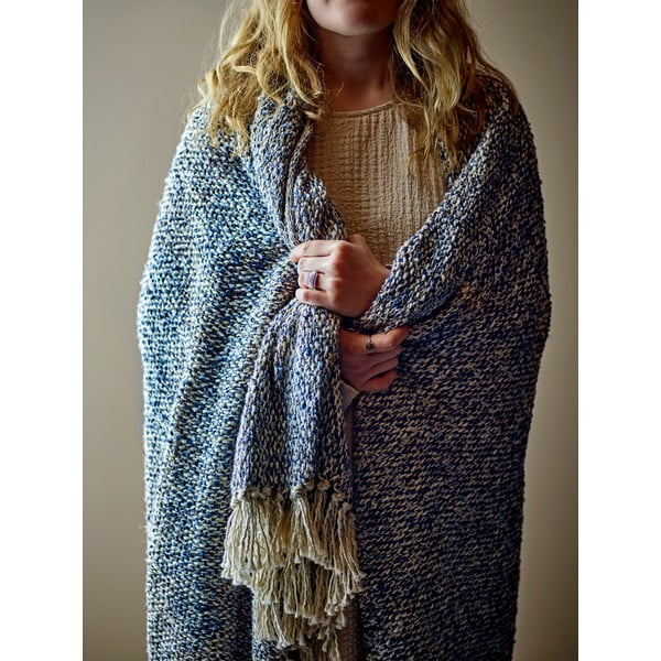 Sivomodrá deka s prímesou ľanu 130x160 cm Ocean – Bloomingville-image-1