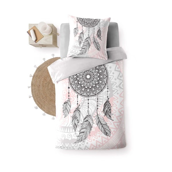 Bielo-ružové bavlnené obliečky na jednolôžko 140x200 cm Namaste – douceur d'intérieur-image-2