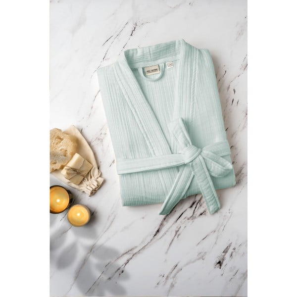 Mušelínový župan v mentolovej farbe veľkosť L/XL Kimono – Foutastic-image-2