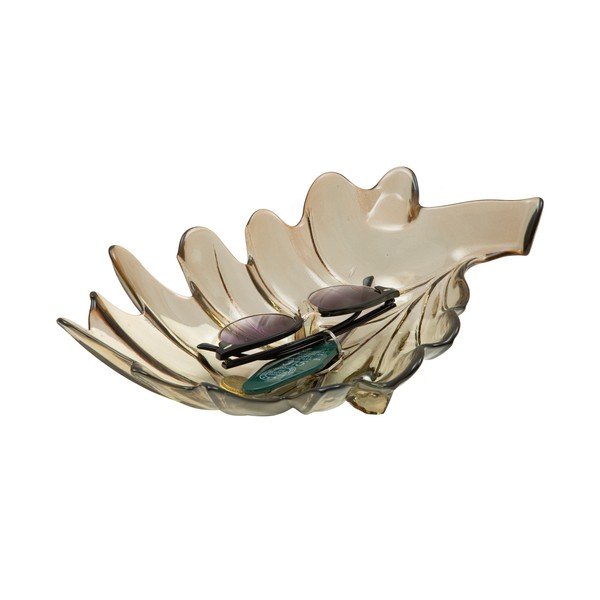 Sivá miska z recyklovaného skla Mauro Ferretti Leaf, 33 × 20 cm-image-2