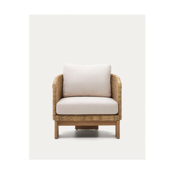 Béžové/v prírodnej farbe drevené/z umelého ratanu záhradné kreslo Xoriguer – Kave Home-image-3