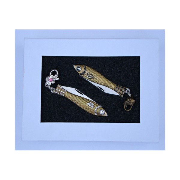 Darčekové balenie 2 nožíkov rybička Biele a tmavé kryštály, v plechovej krabičke-image-1