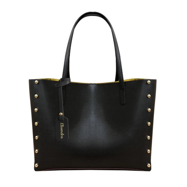 Čierna kožená kabelka so žltým vnútrom Maison Bag Missy