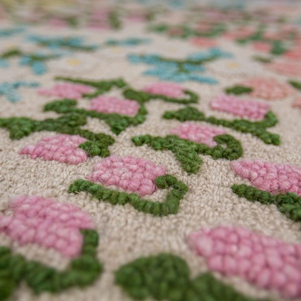 Krémový ručne tkaný vlnený koberec 200x290 cm Emilia Floral – Flair Rugs-image-2