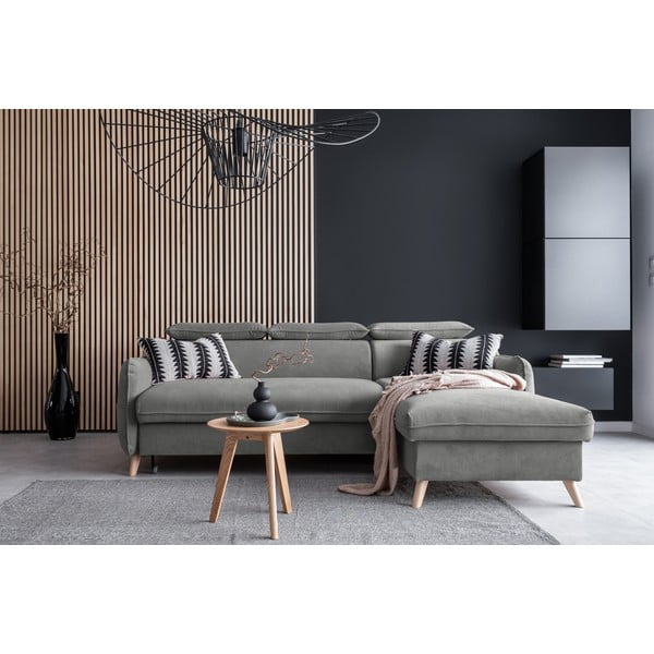 Svetlosivá zamatová rozkladacia rohová pohovka (pravý roh) Sweet Harmony – Miuform-image-1