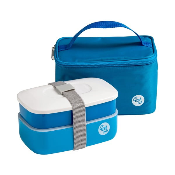Set modrého desiatového boxu a tašky Premier Housewares Grub Tub, 21 × 13 cm