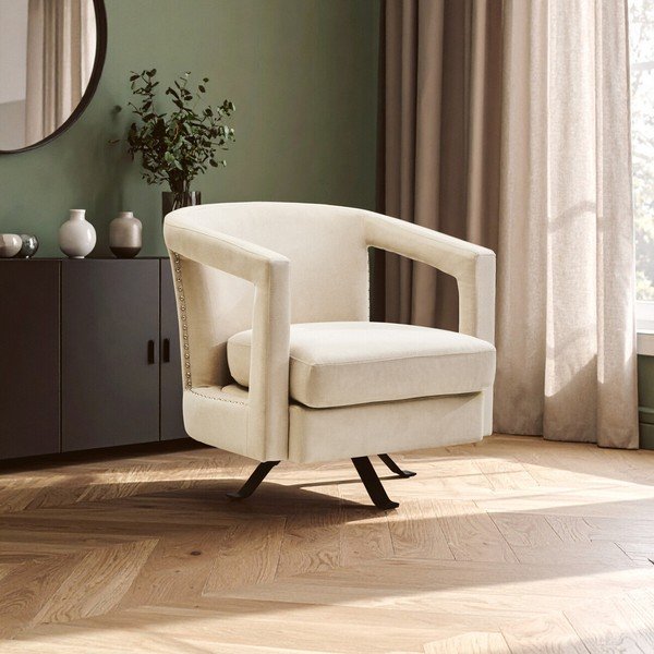 Béžové otočné zamatové kreslo Hestia – Premier Housewares-image-1