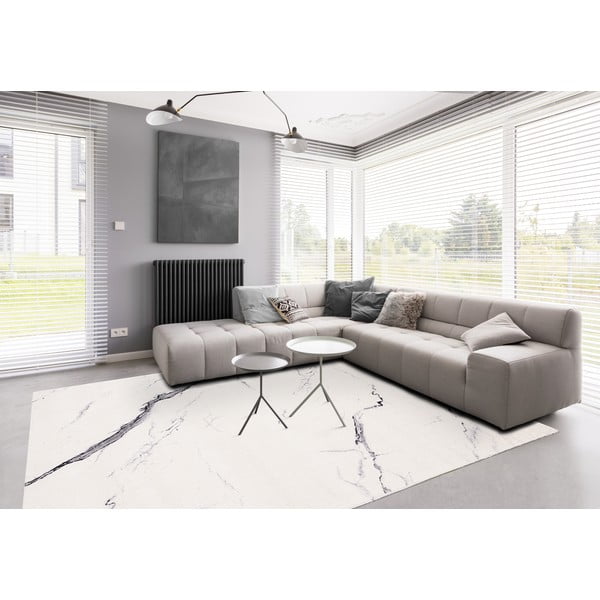 Krémovobiely vlnený koberec 133x180 cm Marble - Agnella-image-1