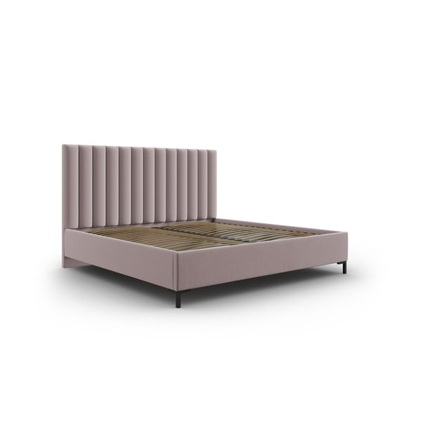 Svetloružová čalúnená dvojlôžková posteľ s úložným priestorom s roštom 140x200 cm Casey – Mazzini Beds