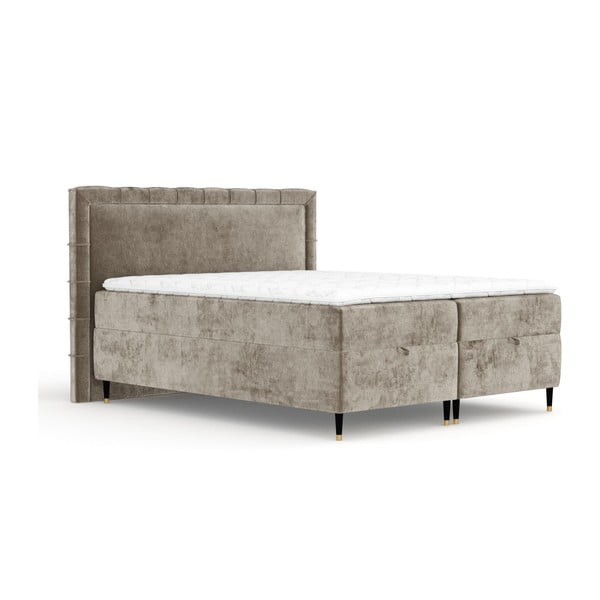 Béžová boxspring posteľ s úložným priestorom 160x200 cm Voyage – Maison de Rêve