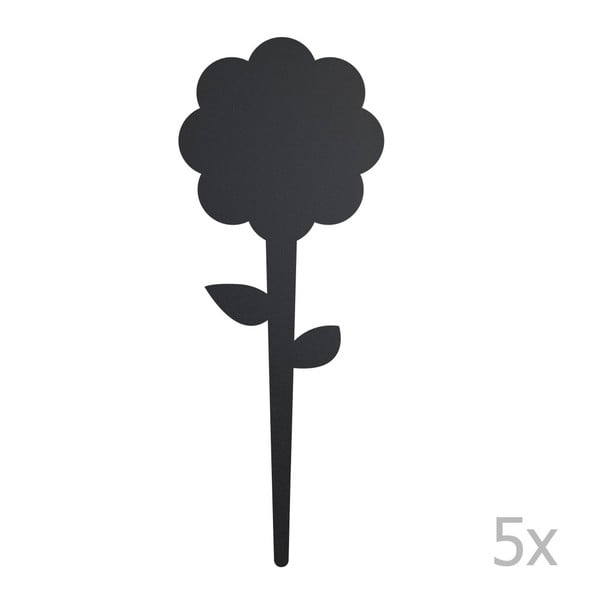 Set 5 tabuľových štítkov a kriedovej fixky Securit® Silhouette Flower, 18 × 8 cm