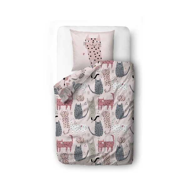 Ružové detské obliečky na jednolôžko z bavlneného saténu 140x200 cm Meow Meow – Butter Kings