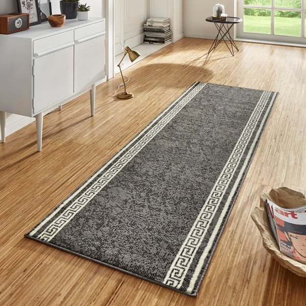 Sivý behúň s bielymi detailmi Hanse Home Ornament, 80 × 450 cm-image-1