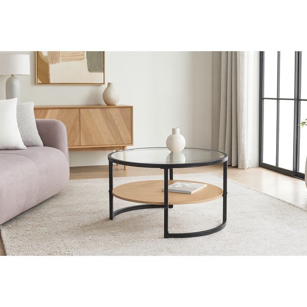 Čierny/v prírodnej farbe okrúhly konferenčný stolík v dekore duba ø 68 cm Zanu – Bonami Essentials-image-4