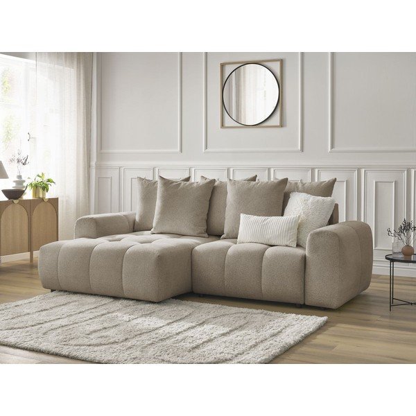 Béžová ženilková rozkladacia/s úložným priestorom rohová pohovka (ľavý roh/s leňoškou) Roxelane – Bobochic Paris-image-3