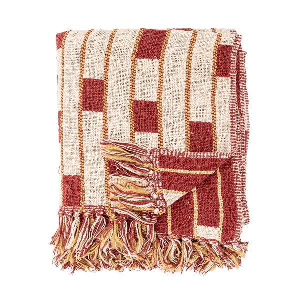 Červená/béžová deka s prímesou bavlny 130x160 cm Cang – Bloomingville-image-3