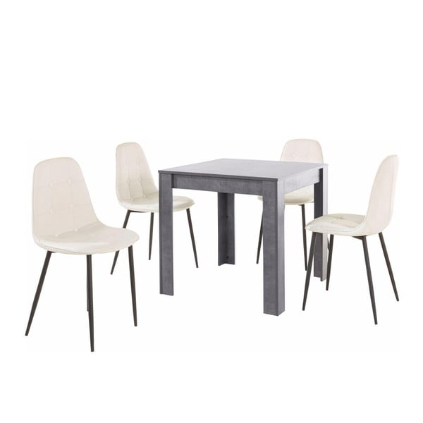 Set sivého jedálenského stola a 4 bielych jedálenských stoličiek Støraa Lori Lamar Duro
