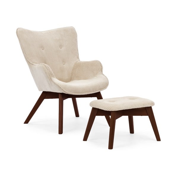 Béžové menčestrové kreslo s podnožkou Niko – Ropez