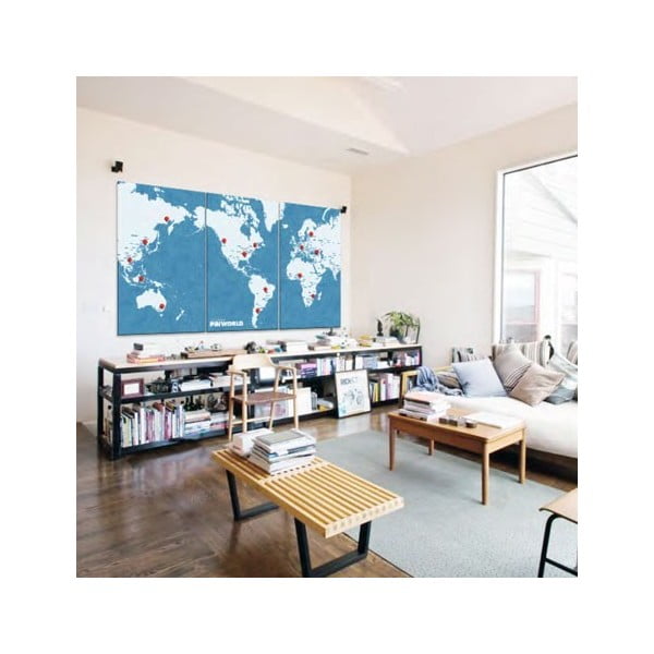 Modrá nástenná mapa sveta Palomar Pin World XL, 198 × 124 cm-image-1
