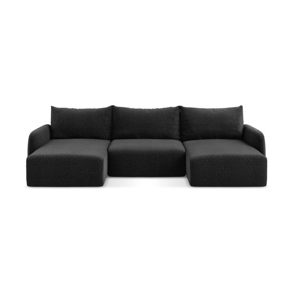 Čierna rozkladacia/s úložným priestorom rohová pohovka Kalena – Makamii