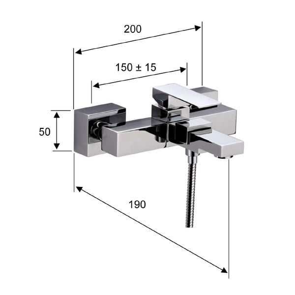 Nástenná vaňová batéria v lesklej striebornej farbe (2 výstupy) Latus – Sapho-image-1