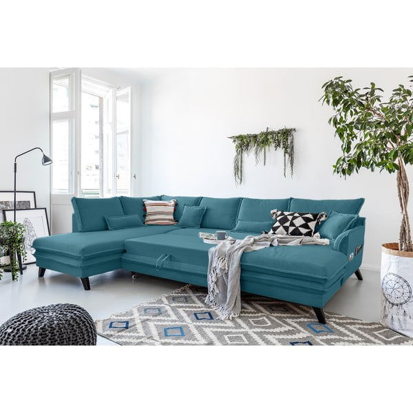 Tyrkysovomodrá rozkladacia pohovka do "U" Miuform Charming Charlie, ľavý roh-image-4