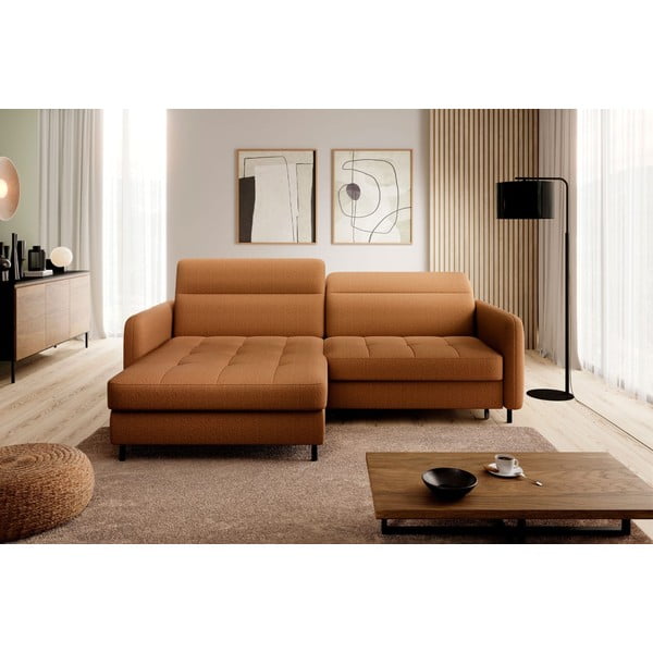 Žltá zamatová rozkladacia/s úložným priestorom rohová pohovka (ľavý roh/s leňoškou) Gomsi – ELTAP-image-3