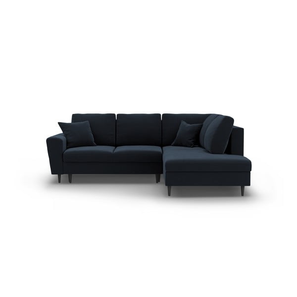 Tmavomodrá zamatová rozkladacia/s úložným priestorom rohová pohovka (pravý roh/do L) Kyoto – Cosmopolitan Design