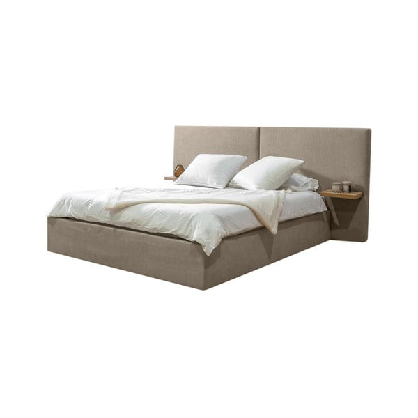 Béžová čalúnená dvojlôžková posteľ s úložným priestorom s roštom 160x200 cm Blandine – Bobochic Paris