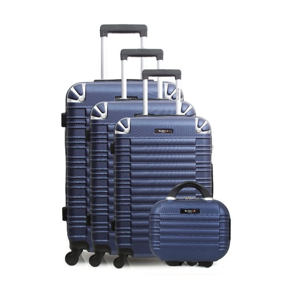Sada 3 modrých cestovných kufrov na kolieskach a toaletného kufríka Bluestar Vanity
