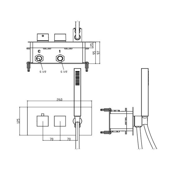 Podomietková sprchová batéria v lesklej striebornej farbe (2 výstupy) Latus – Sapho-image-4