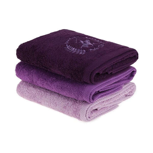 Sada 3 fialových uterákov na ruky, 90 x 50 cm