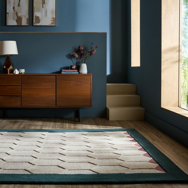 Ručne tkaný vlnený koberec v prírodnej farbe/zelenomodrý 200x290 cm Apex Border Wool – Flair Rugs-image-1