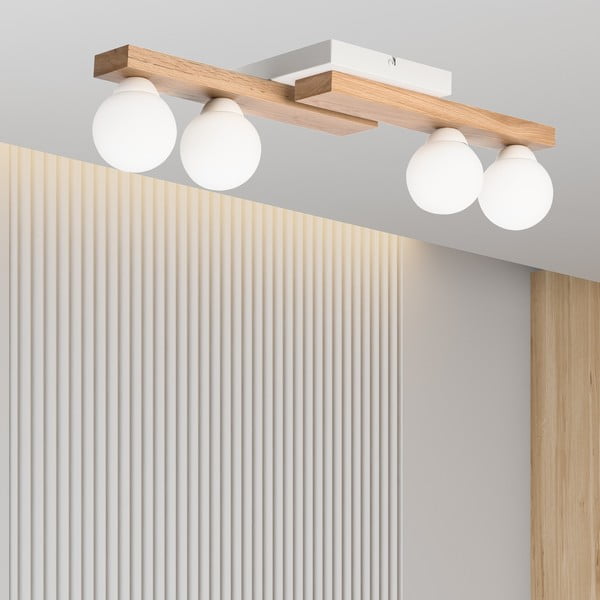 Stropné svietidlo v bielo-prírodnej farbe so skleneným tienidlom ø 12 cm Cortina – LAMKUR-image-4