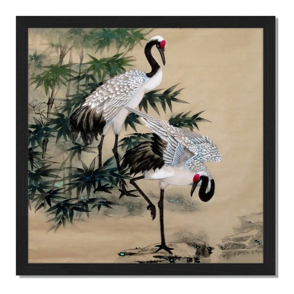 Obraz v ráme Liv Corday Asian Orietnal Cranes, 40 x 40 cm